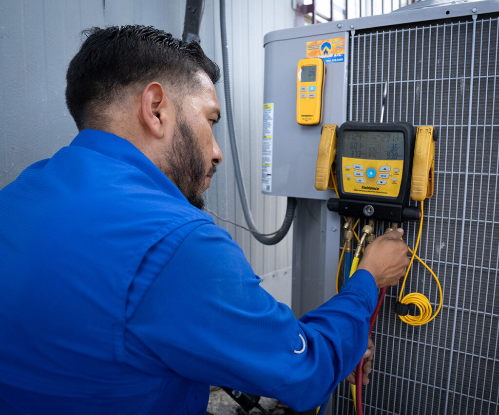 Technician close up reading measurements